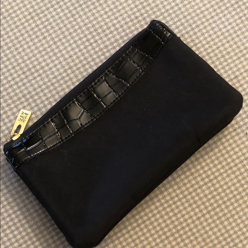 Elegant Black Clutch 350 5TH AVE Embossed Patent Croc Accent on Matte 7x4” #1170